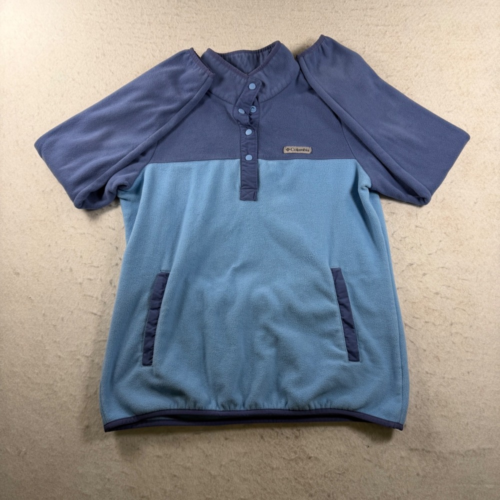 Columbia Womens Blue Colorblock Fleece Snap Pullover Large